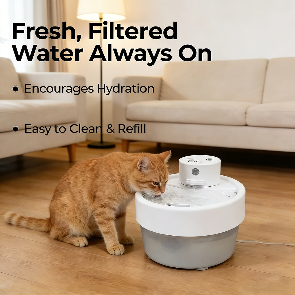 Cat Water Fountain 1L with USB Cable, Compact Automatic Circulating Pet Drinking Dispenser with Visible Reservoir for Indoor Cats and Small Dogs