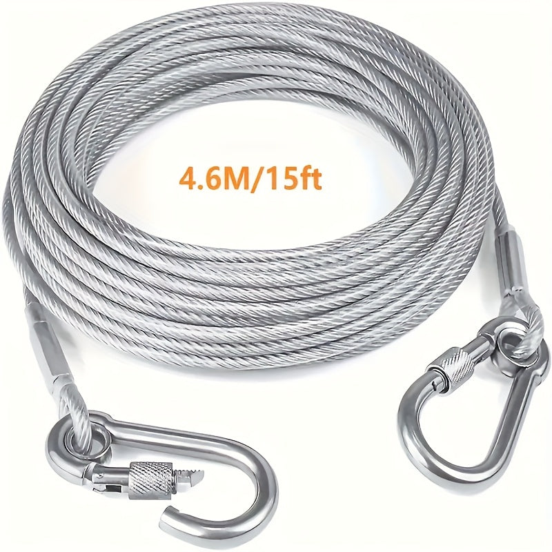 Reflective Dog Tie Out Rope with Stainless Steel Swivel Spring Hook, Outdoor Yard and Camping Lead for Supervised Use, Two Listed Length Options