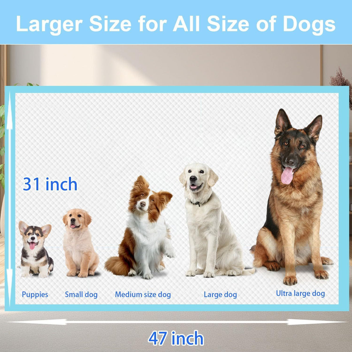 Extra Large Puppy Pee Pads 31 x 47 Inch, 40 Count Thickened Disposable Absorbent Dog Potty Training Pads with Leak Protection for Indoor Cleanup