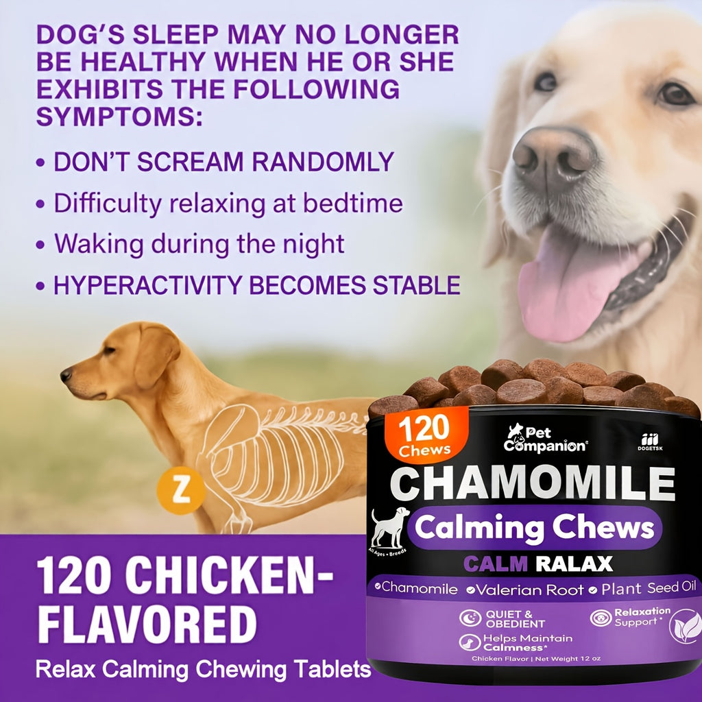 L-Theanine Dog Calming Chews, 120 Chicken-Flavored Soft Chewable Tablets for Daily Relaxation and Emotional Balance Support, 1 Bottle