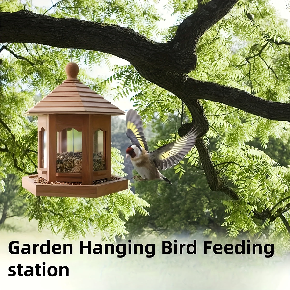 Wooden Hanging Bird Feeder for Outdoors, 1-Piece Wood Bird Feeding Station for Balcony, Patio and Garden Backyard Birdwatching