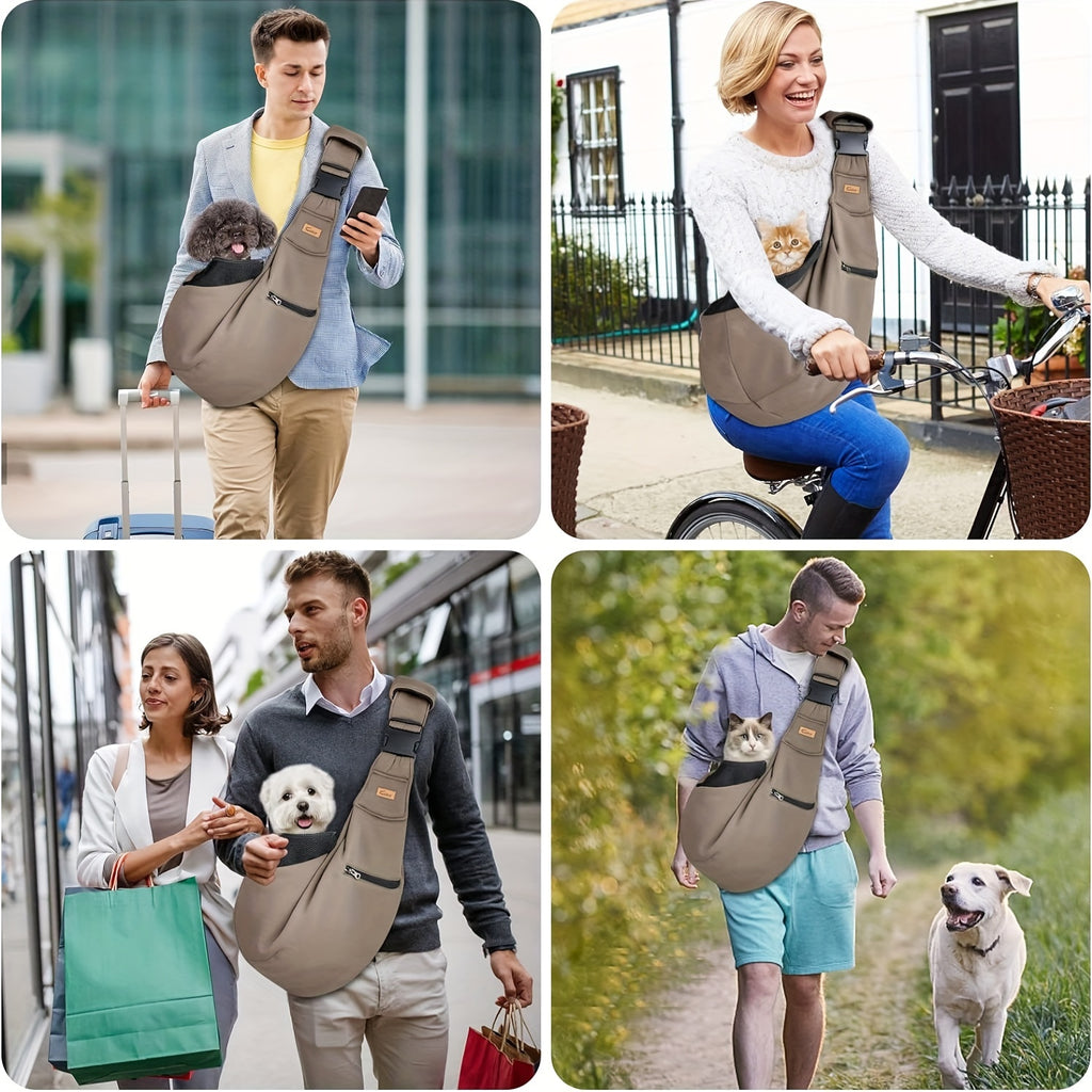 Pet Sling Carrier with Padded Hard Bottom, Adjustable Dog and Cat Shoulder Bag for Carrying Puppies on Everyday Outings, Five Color Options