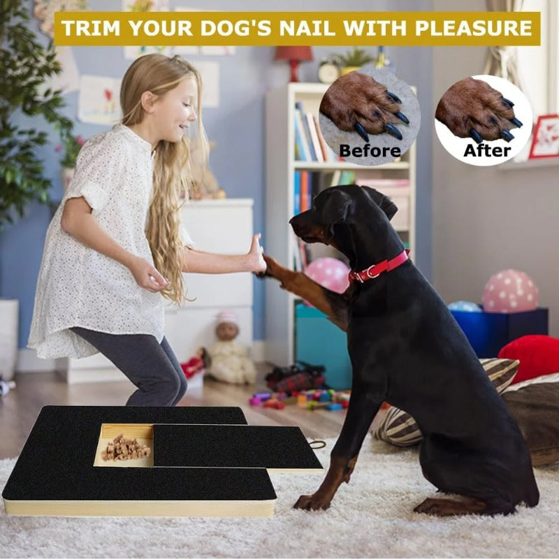 Dog Nail Scratch Pad with Treat Drawer, Interactive Paw Filing Board for Reward-Based Home Grooming, Board and Replacement Sandpaper Options