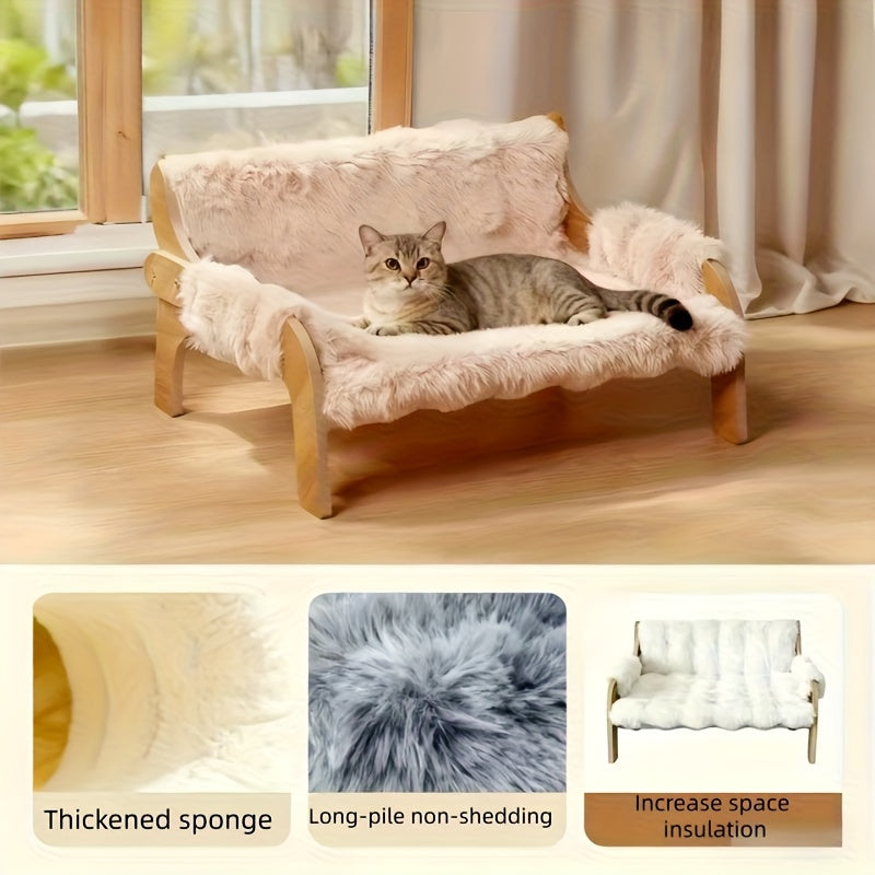 Plush Cat Sofa Bed with Elevated Design, Removable Washable Pet Lounger for Cats and Dogs, Brown Yellow or Grey for Everyday Indoor Rest