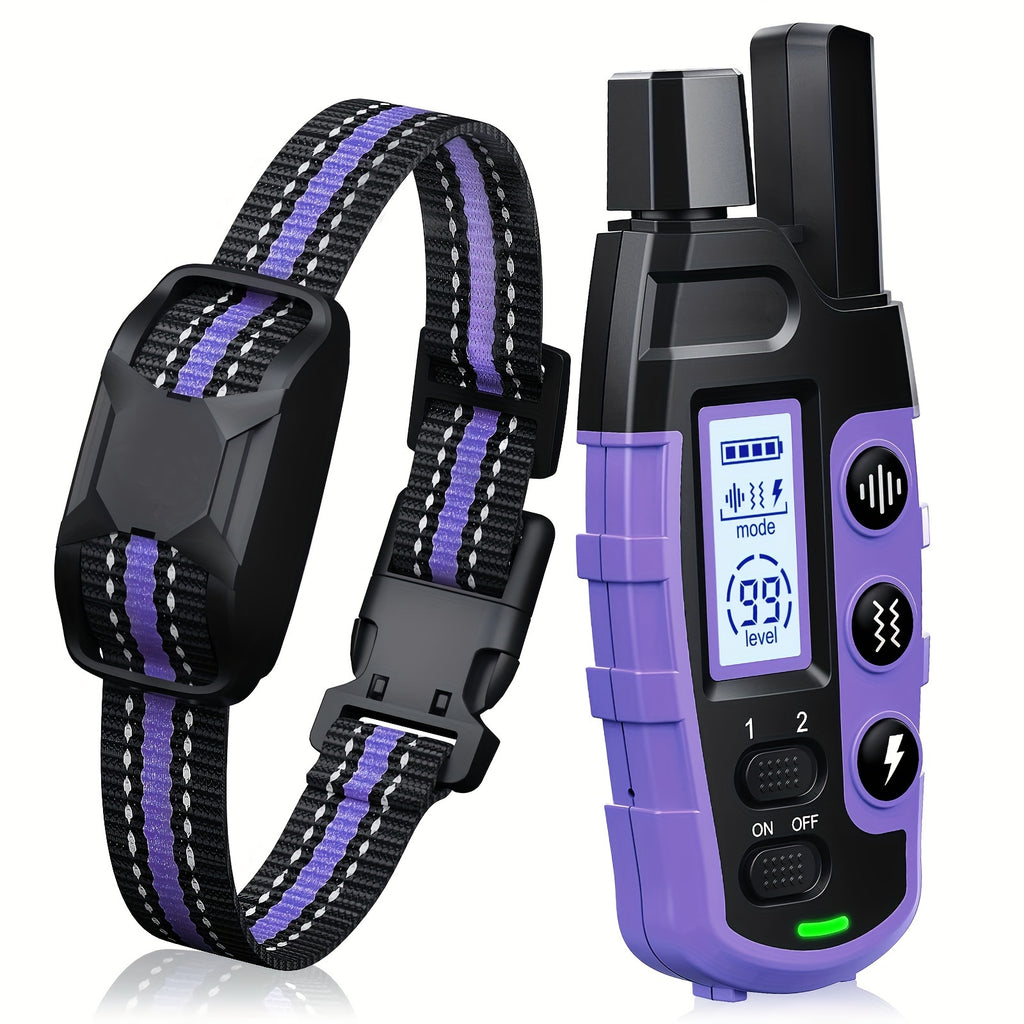Dog Training Collars for 2 Dogs with Remote, Purple Rechargeable E Collar Set with Adjustable Nylon Straps, Beep, Vibration and Static Modes