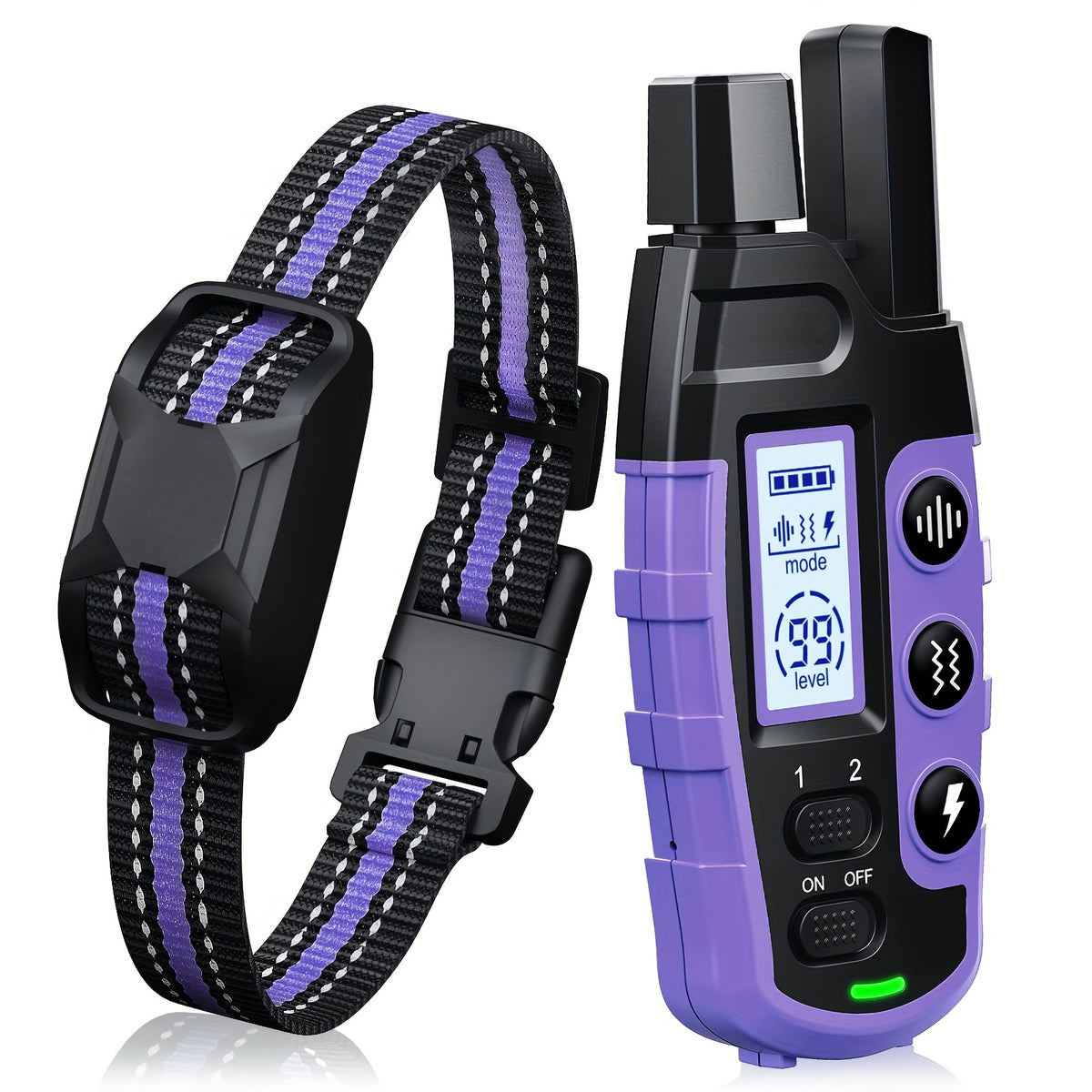 Dog Training Collars for 2 Dogs with Remote, Purple Rechargeable E Collar Set with Adjustable Nylon Straps, Beep, Vibration and Static Modes