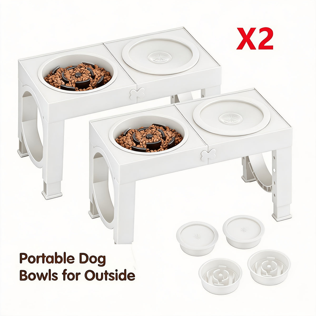 Elevated Dog Bowls Feeding Station with 9, 11, 12 and 14 Inch Adjustable Heights, Raised Food and Water Stand for Medium and Large Dogs