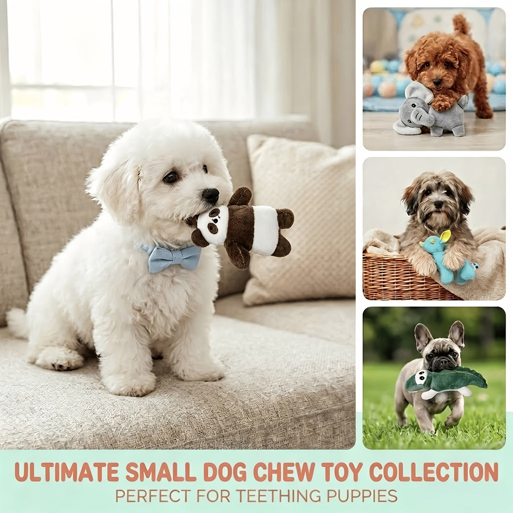 Plush Squeaky Dog Toys 6 Pack, Stuffed Animal Puppy Play Set for Small and Medium Dogs, Model A, B or C for Supervised Interactive Games