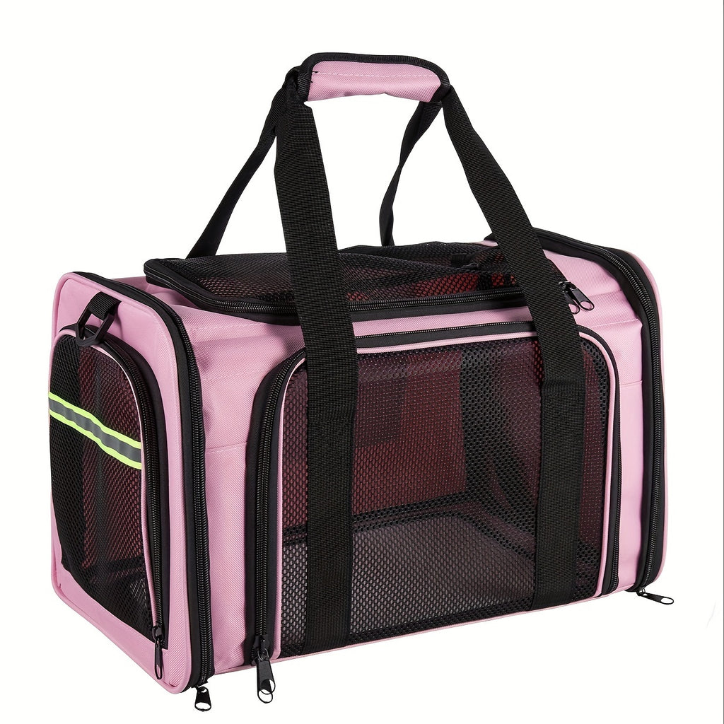 Cat Travel Carrier with Mesh Windows, Collapsible Soft-Sided Pet Bag for Cats and Small Dogs Under 15 lbs, Shoulder Strap and Padded Carry Handle