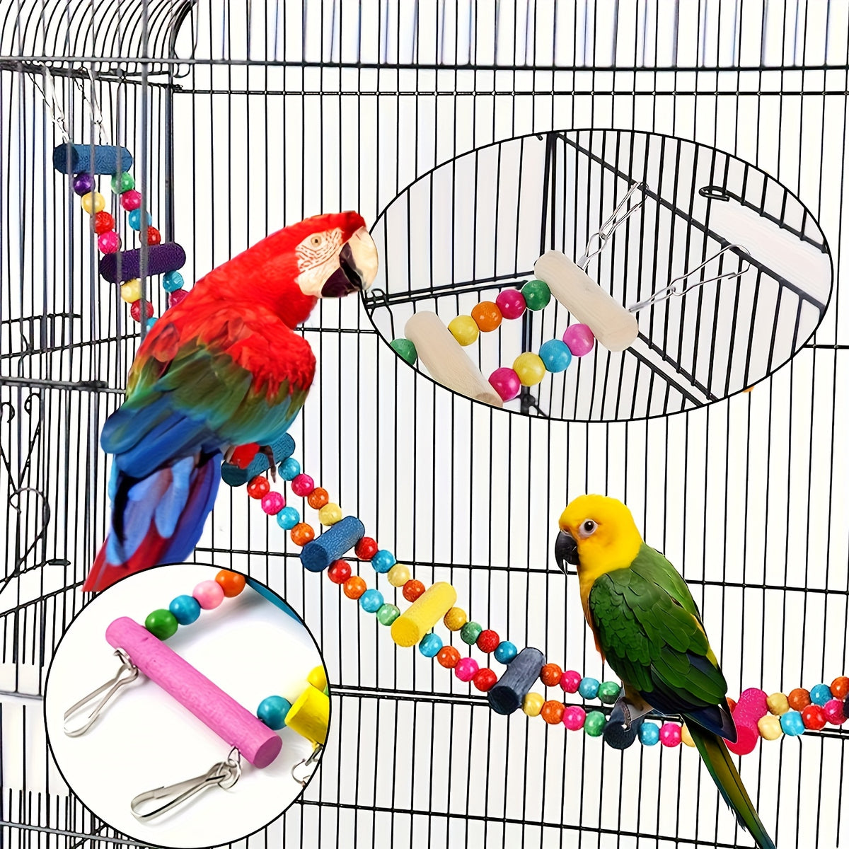 Bird Swing and Climbing Toys, 5-Piece Random Cage Assortment with Hammock and Ladder Styles for Budgies, Parakeets, Cockatiels and Conures