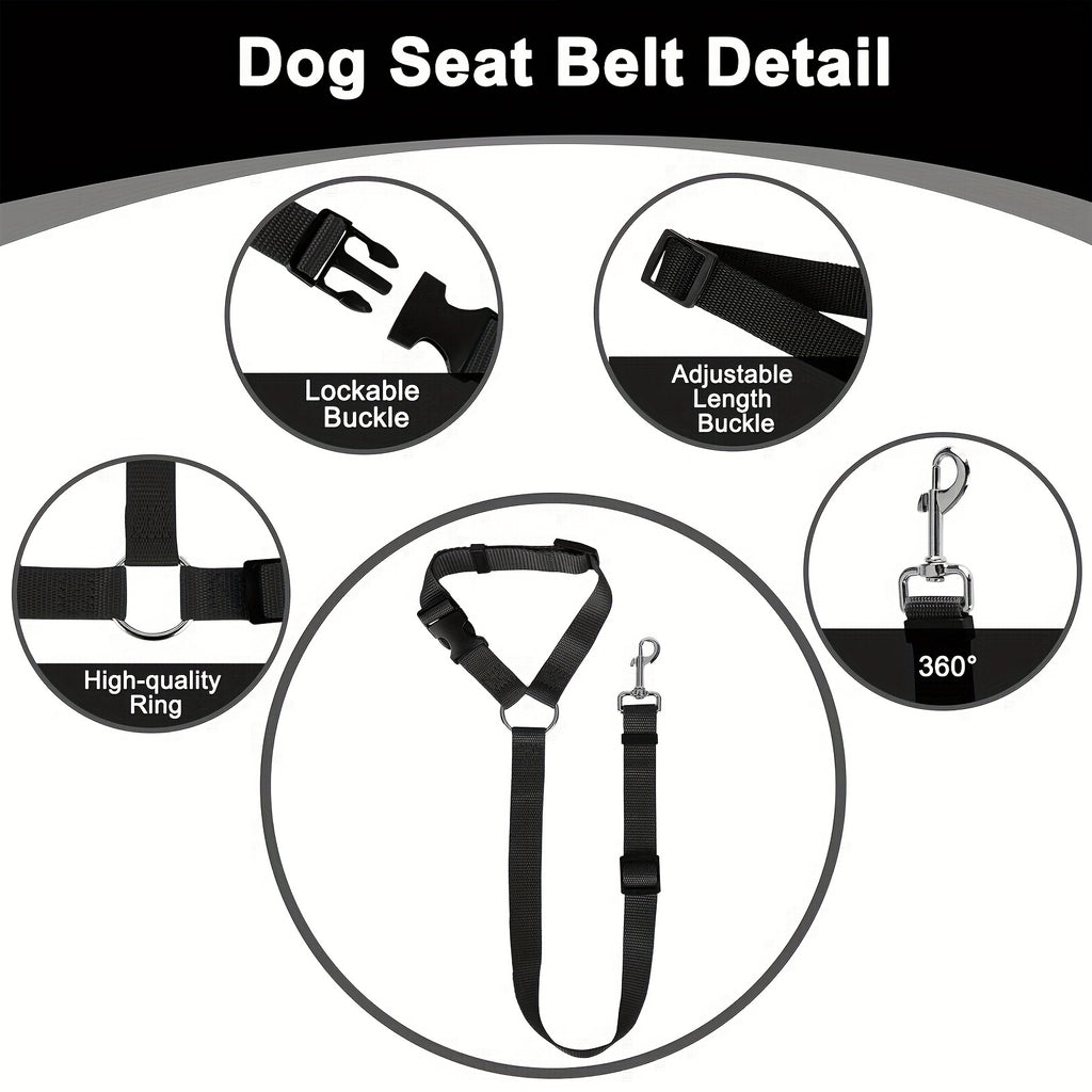 Adjustable Dog Car Seat Belt 2 Pack, 2-in-1 Nylon Pet Tether and Leash for Small Dogs, Vehicle Travel, Road Trips and Daily Outings