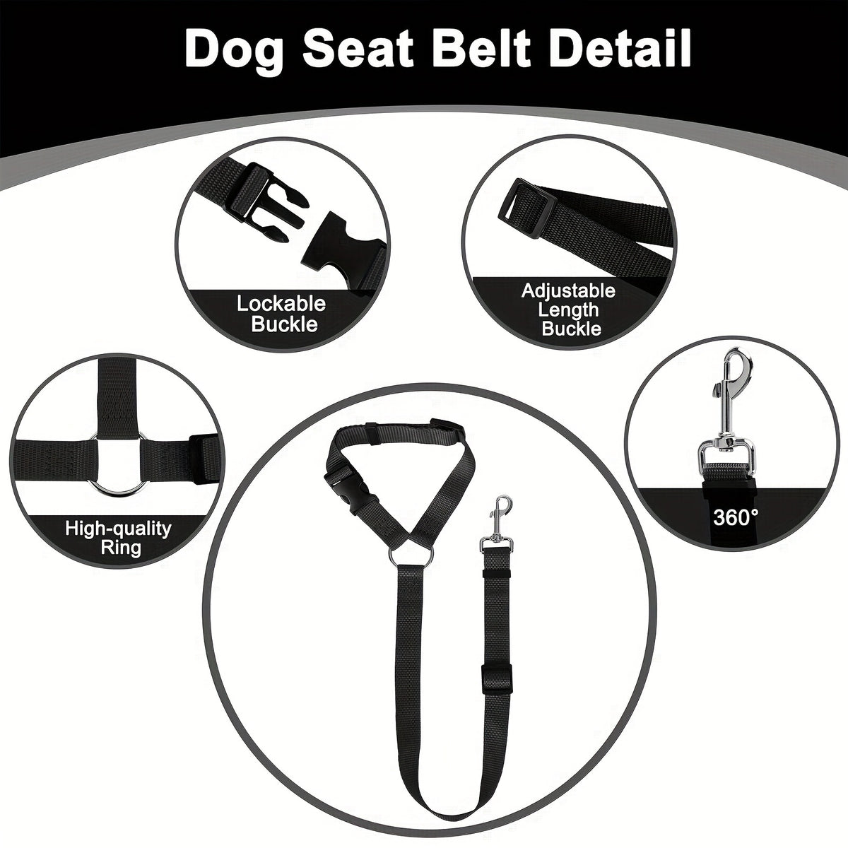Adjustable Dog Car Seat Belt 2 Pack, 2-in-1 Nylon Pet Tether and Leash for Small Dogs, Vehicle Travel, Road Trips and Daily Outings