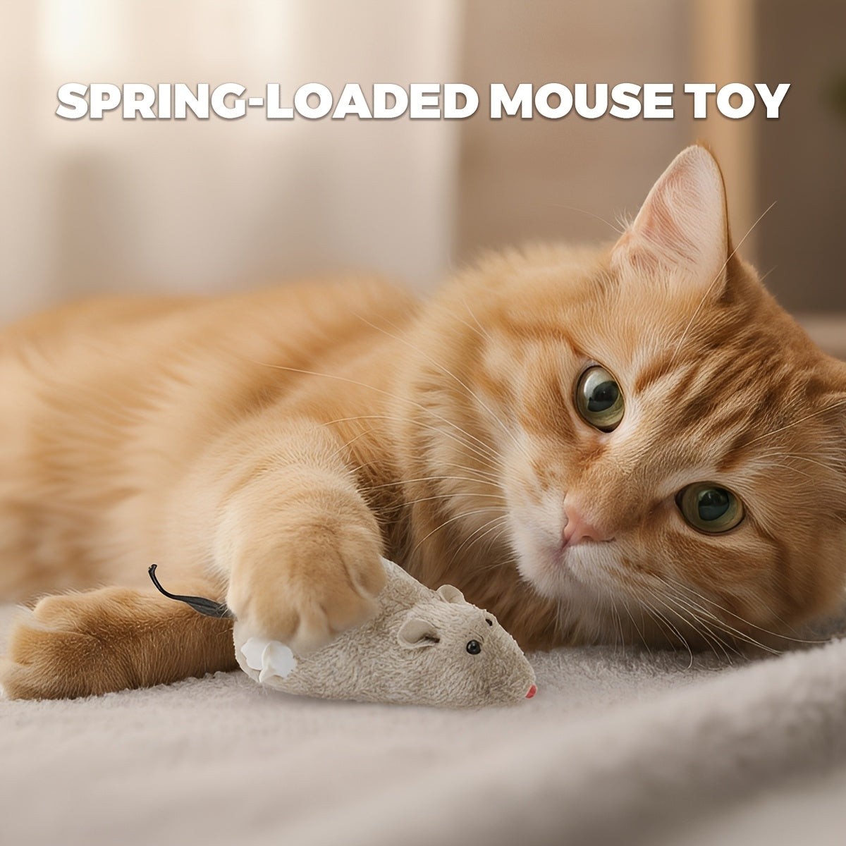 Wind-Up Mouse Cat Toy Set, Plush Clockwork Moving Mice for Supervised Indoor Chase Play, No Batteries Required, Gray Black White and Beige