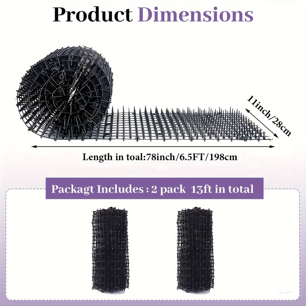 Cat Deterrent Mat with Spikes, 2-Pack Garden Anti-Digging Barrier Strips for Indoor and Outdoor Cat Boundaries and Restricted Areas
