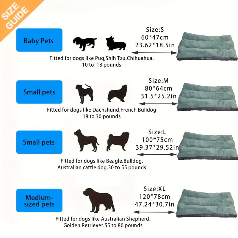 Striped Dog Bed Mat in Green, 23.62 x 18.5 Inch Soft Rectangular Pet Cushion with Polyester Fill for Small Dogs and Cats, Everyday Indoor Rest