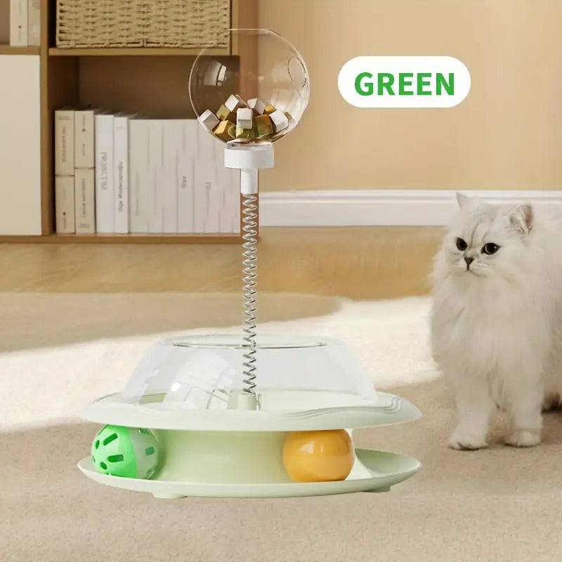 Rotating Cat Toy Wheel, Battery-Free Interactive Plastic Play Toy for Cats and Kittens, Pink or Green with Optional Teasing Feathers