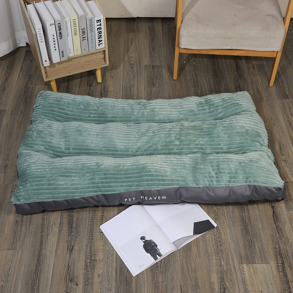 Striped Dog Bed Mat in Green, 23.62 x 18.5 Inch Soft Rectangular Pet Cushion with Polyester Fill for Small Dogs and Cats, Everyday Indoor Rest