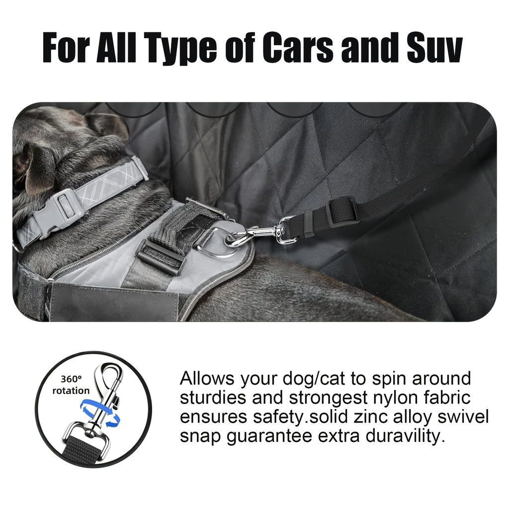 Dog Car Seat Belts 2 Pack with 15 Waste Bags and Storage Box, Adjustable Nylon Bungee Pet Travel Tethers for Small and Medium Dogs and Cats