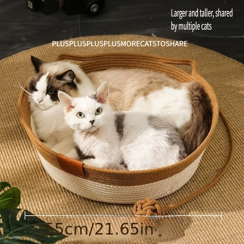 Large Cat Bed with Woven Rope Design, 19.69-Inch Diameter Breathable Summer Sleeping Bed for Indoor Cats and Everyday Lounging