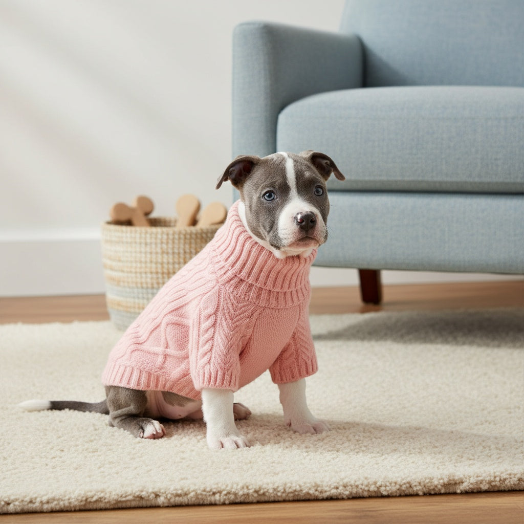 Cable Knit Dog Sweater with Turtleneck and Long Sleeves, Soft Warm Pullover for Small to Medium Dogs, Five Colors and XS-XL Sizes