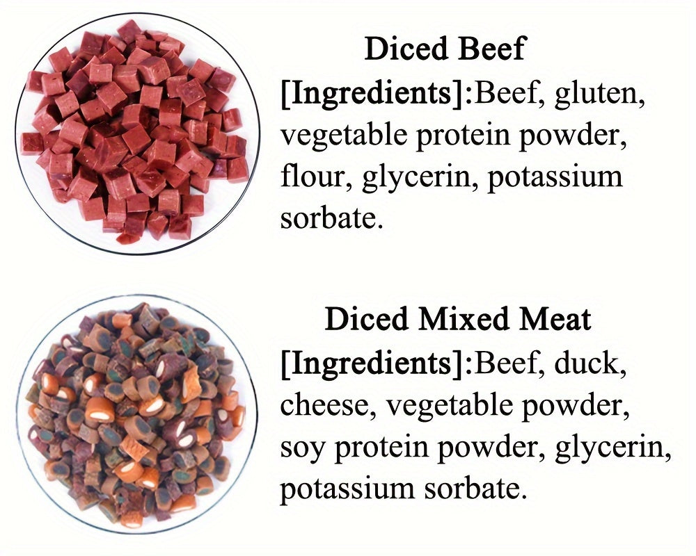 Diced Meat Dog Treats, Soft Chewy Training Reward Bites with Seven Flavor Options for Small, Medium and Large Dogs, 100g to 800g Packs