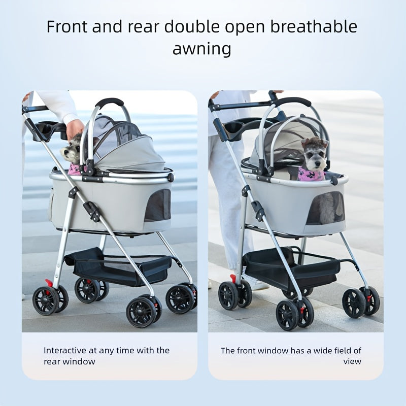 Pet Stroller with Detachable Carrier for Small and Medium Dogs and Cats, 3-in-1 Travel Pushchair for Everyday Outings in Grey, Black or Pink