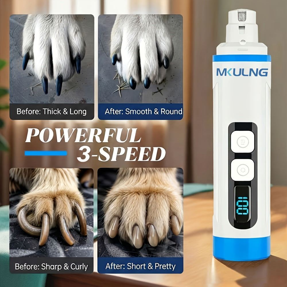 2-Speed Dog Nail Grinder with LED Light, Quiet Rechargeable Electric Pet Nail File and Optional Replacement Wheels for Home Grooming