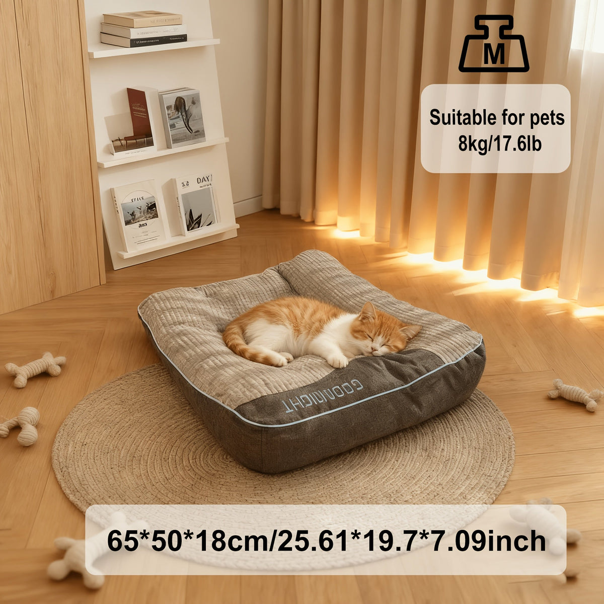 Bolster Dog Sofa Bed in Gray, Medium 25.59 x 19.69 x 7.09 Inch Plush Pet Cushion with Raised Pillow Edges for Cozy Indoor Rest and Lounging
