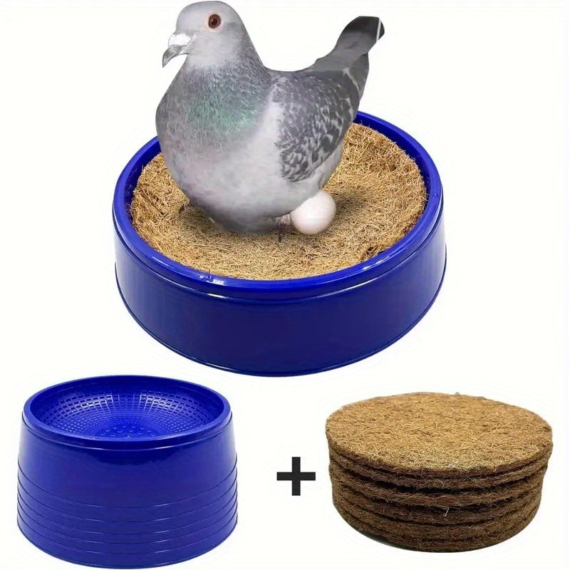 Pigeon Nesting Bowls with Coconut Fiber Mats, 6-Piece Plastic Bird Nest Set for Breeding Season, Racing Pigeon and Dove Loft Care