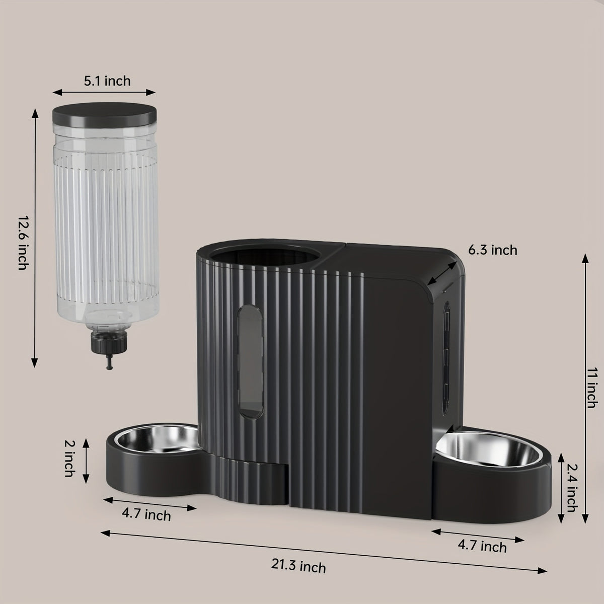 3L Gravity Pet Feeder and Water Dispenser for Cats and Dogs, Stainless Steel Design Without Battery, Black Gray or Blue for Daily Home Care