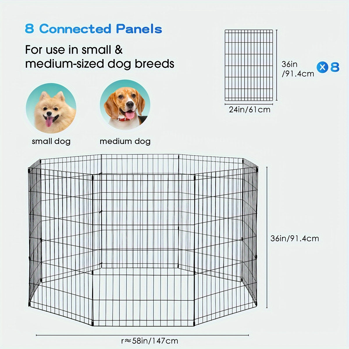 Foldable Metal Wire Dog Playpen with Tool-Free Setup, 24, 30, 36 or 42 Inch Height Options for Supervised Indoor and Outdoor Pet Exercise