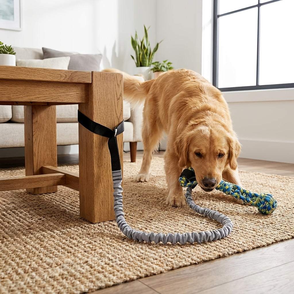 Tree Hanging Dog Tug Toy with Bouncy Tether and Chew Rope, Black Outdoor Tug of War Toy for Supervised Backyard Play with Small to Large Dogs