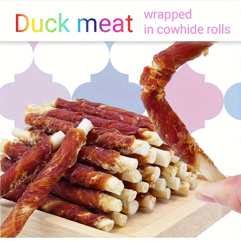 Cowhide Rolls for Dogs, 2 Pack Combination Chew Treats with Chicken or Duck Wrapping, Long Lasting Beef Skin Rolls and Jerky for Small Medium Large Dogs, Individually Packaged Dog Snacks for Training and Daily Chewing
