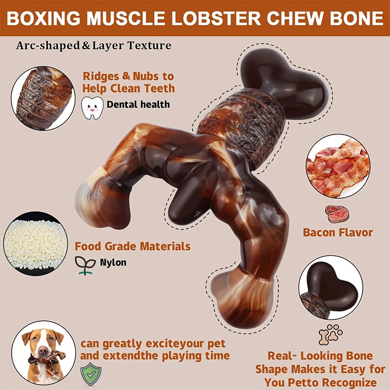 Bacon Flavored Nylon Dog Chew Toy, Lobster-Shaped Textured Bone for Medium and Large Dogs, Brown and Cream Supervised Chewing and Daily Play