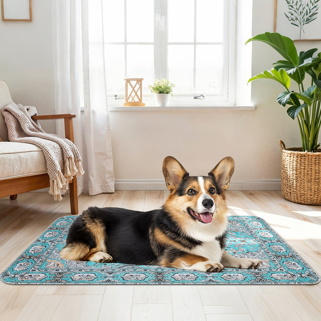 Washable Dog Pee Pads with Teal Medallion Print, 2 Pack Reusable Non-Slip Puppy Potty Training Mats for Floors, Crates and Couch Protection