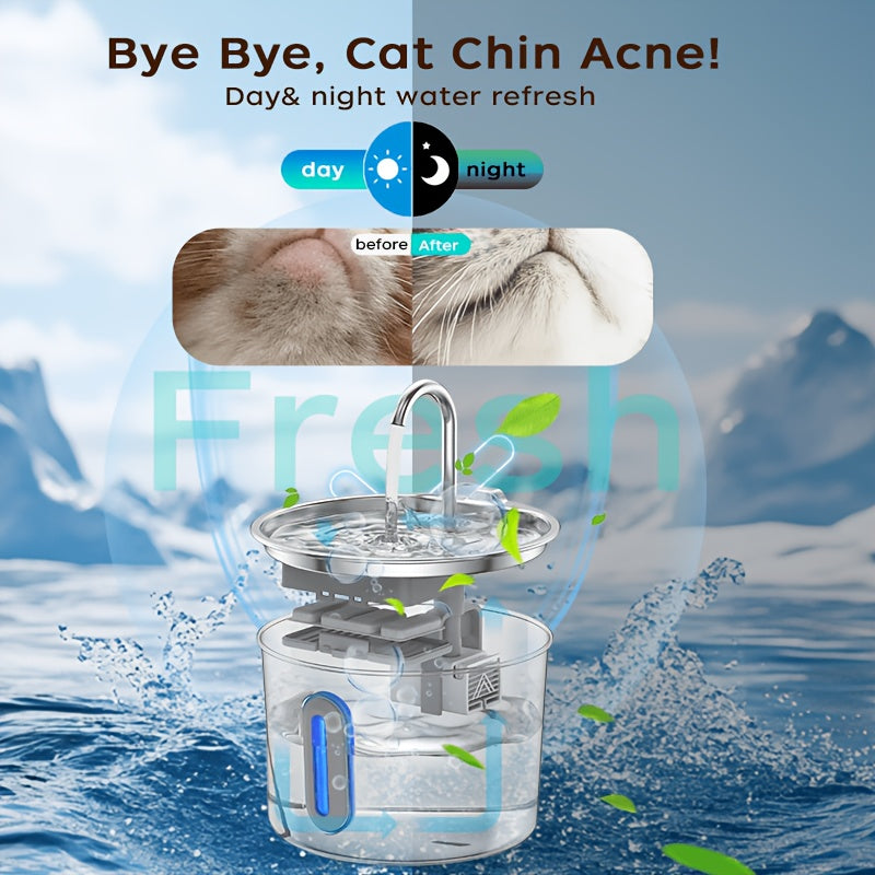 Filtered Cat Water Fountain 74.39oz, Stainless Steel Automatic Pet Drinking Dispenser with Quiet Pump for Cats and Dogs, Three Style Options