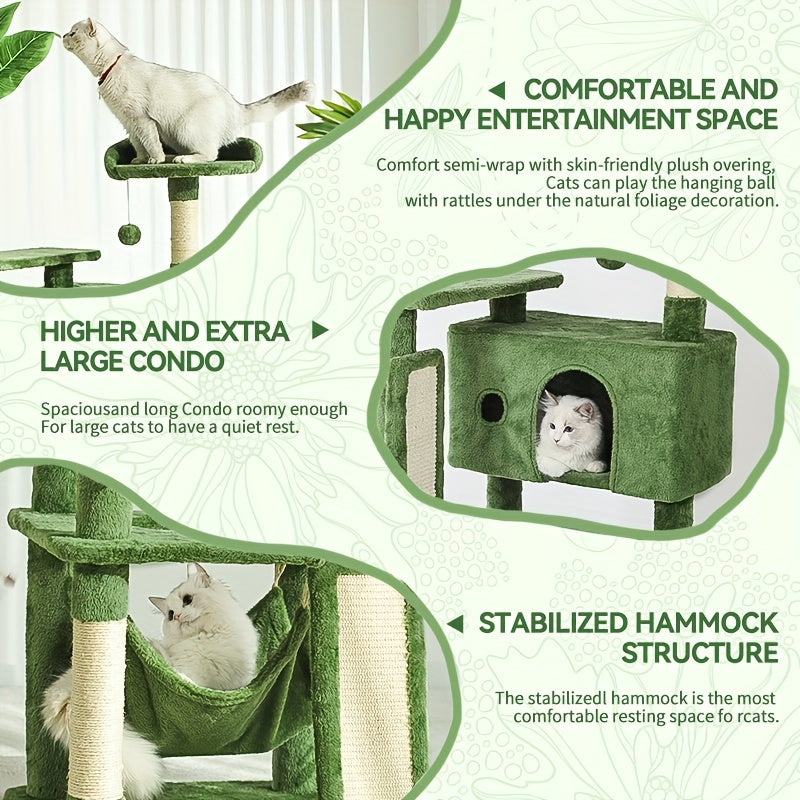 Nature Inspired Cat Tree with Plush Perch, Indoor Cat Tower with Scratching Surfaces, Condo Hideaway and Dangling Ball for Climbing, Play and Rest