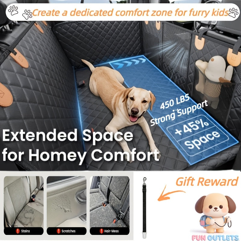 Dog Backseat Expander with Hard Bottom, Rear Seat Cover and Pet Hammock Extension for Compatible Cars, SUVs and Trucks, Single-Unit Travel Setup