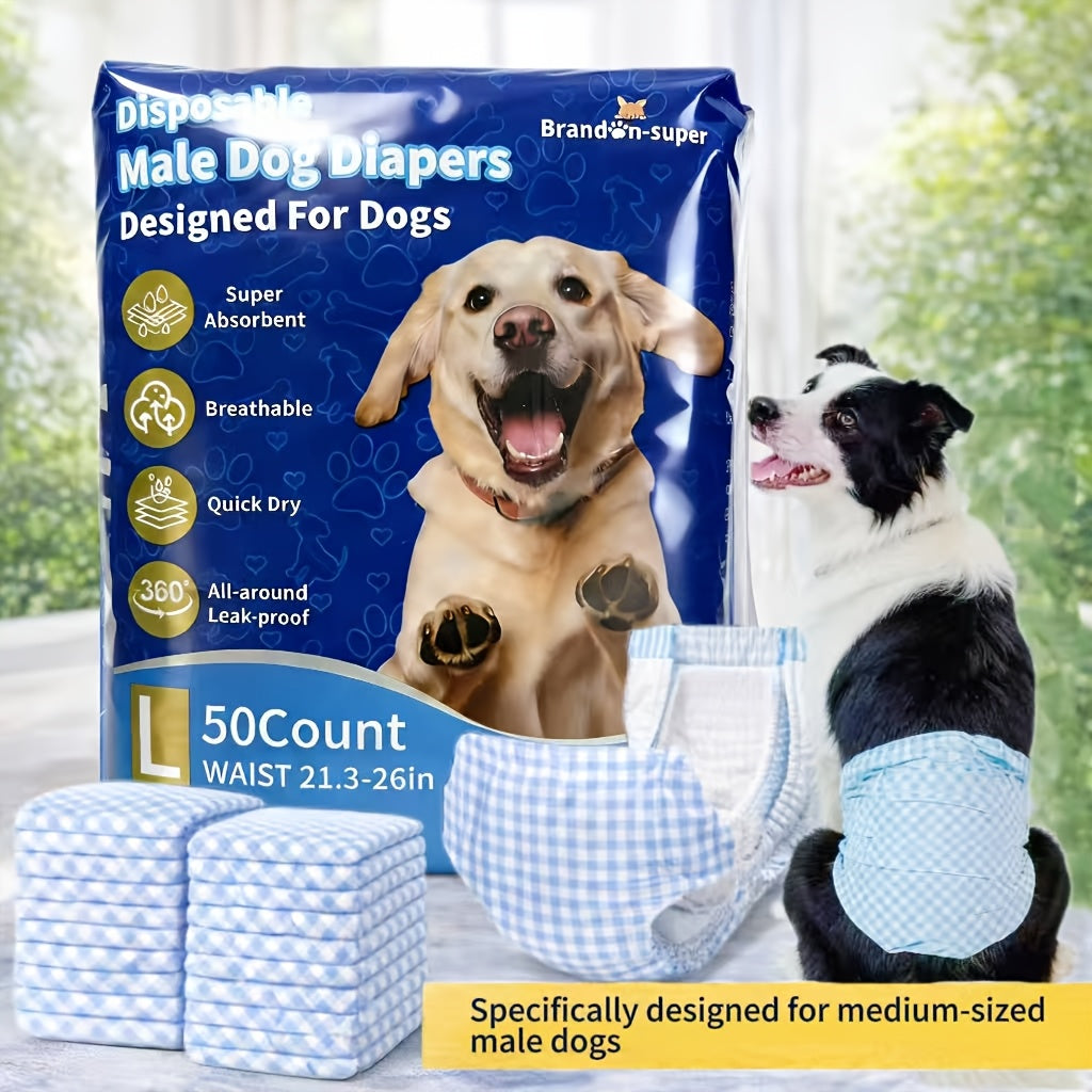 Dog Diapers 50 Count with Absorbent Core, Disposable Male and Female Style Options for Puppy Accidents, Senior Dog Care and Heat Cycles