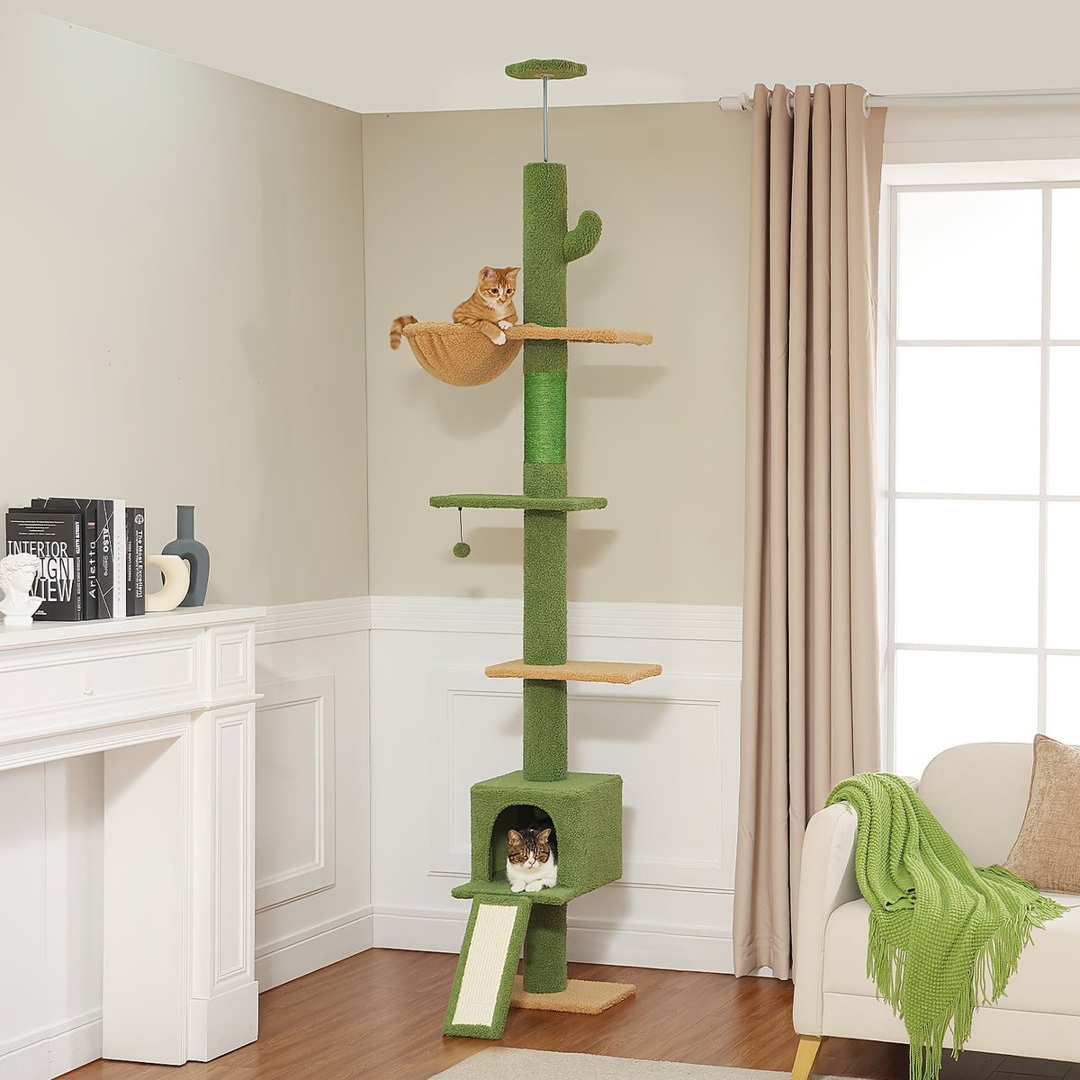 5-Tier Floor to Ceiling Cat Tree, 83–108 Inch Adjustable Indoor Cat Tower with Condo, Hammock, Scratching Post and Ladder in Seven Color Options