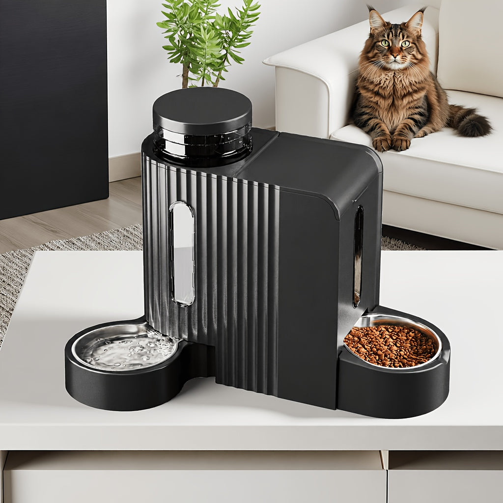3L Gravity Pet Feeder and Water Dispenser for Cats and Dogs, Stainless Steel Design Without Battery, Black Gray or Blue for Daily Home Care