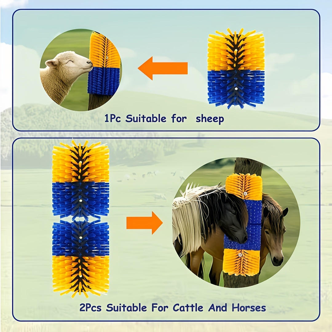 Livestock Scratch Brush 2-Pack or Single, Wall-Mount Grooming and Massage Scratcher with Screws for Horses, Cows, Goats, Sheep and Pigs, Itch Relief for Farm and Ranch
