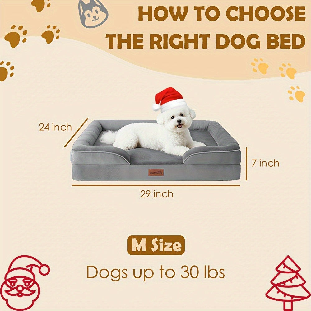 Four-Sided Bolster Dog Bed with Egg-Crate Foam, Grey Flannel Pet Sofa with Removable Washable Cover, Lowered Entry and Non-Skid Bottom, M to XXL