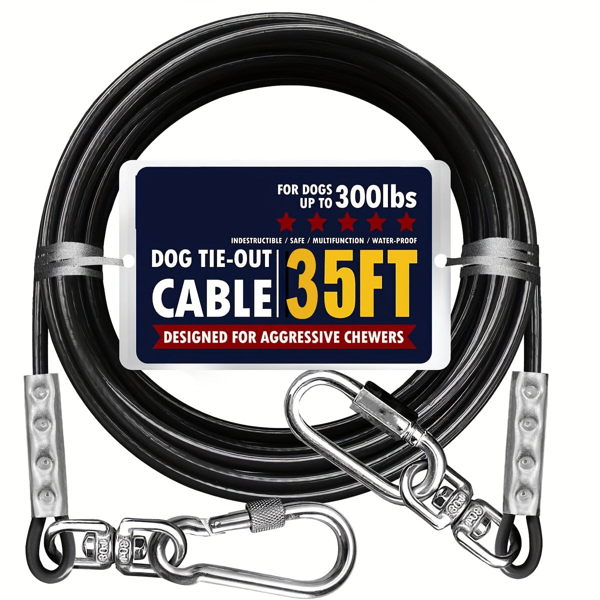 Heavy Duty Dog Tie Out Cable with Swivel Hooks, Steel Wire Yard Lead for Supervised Outdoor Use, Blue, Magenta or Black in S, M and L Options