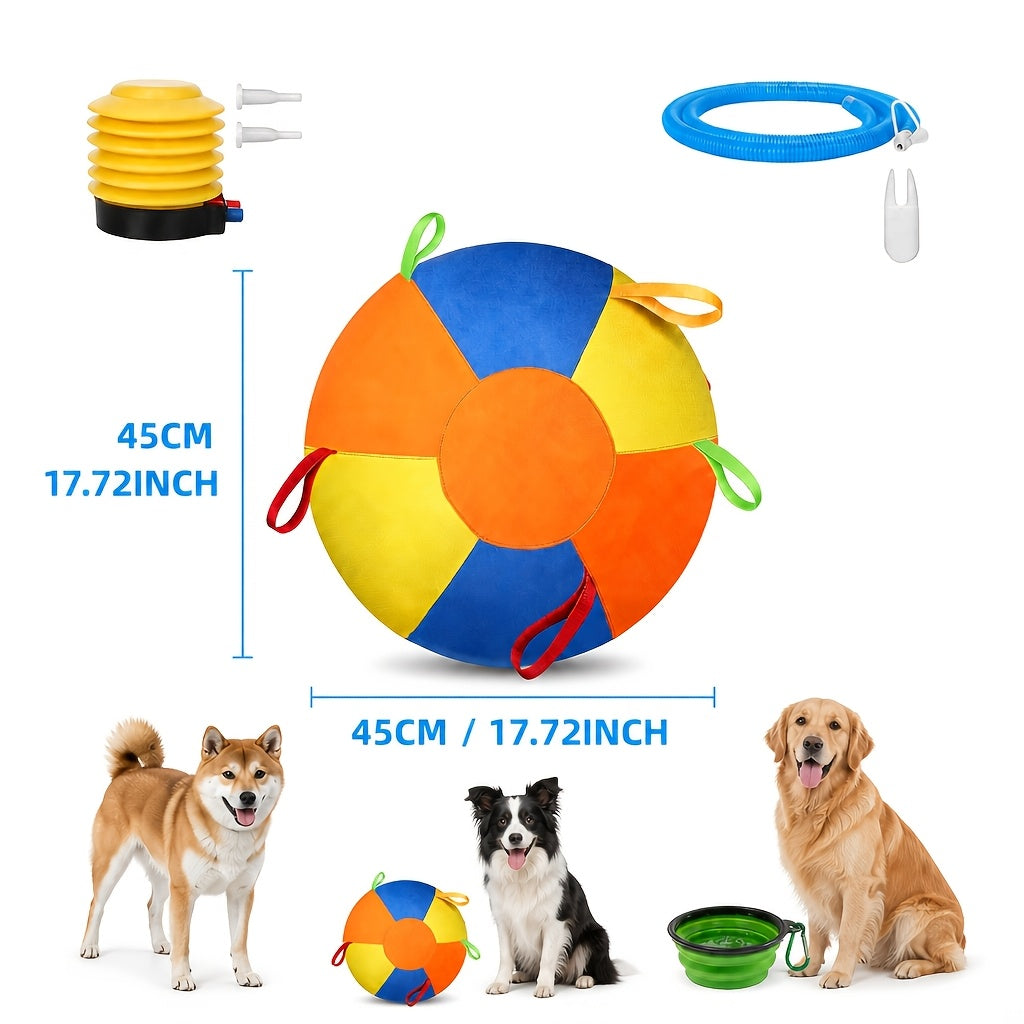 Jumbo Dog Herding Ball with Fabric Handle Cover and Air Pump, Inflatable Training Toy for Supervised Play in 9.84, 17.72 or 21.65 Inch Sizes