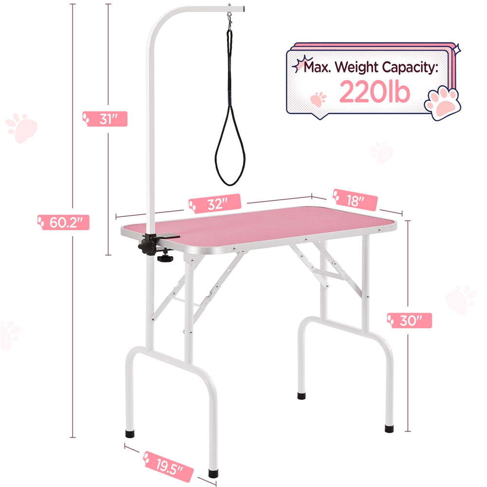 Dog Grooming Table with Folding Legs and Height Adjustable Arm for At-Home Dog and Cat Trimming, Coat Care and Pet Salon Grooming