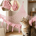 Handwoven Cat Hanging Bed, Vinyl Basket Hammock for Kittens and Cats, All-Season Indoor Pet Lounger in Pink, Black, Multicolor or Beige