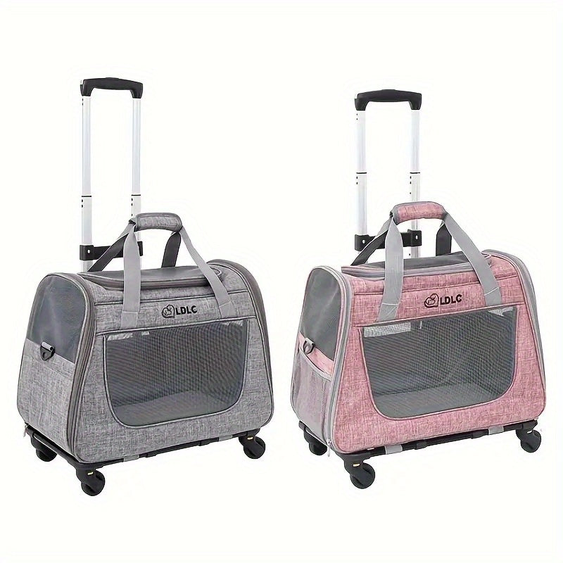 Cat Carrier with Wheels and Carrying Style Options, Foldable Mesh Pet Travel Bag in Light Grey or Pink for Vet Visits and Everyday Trips