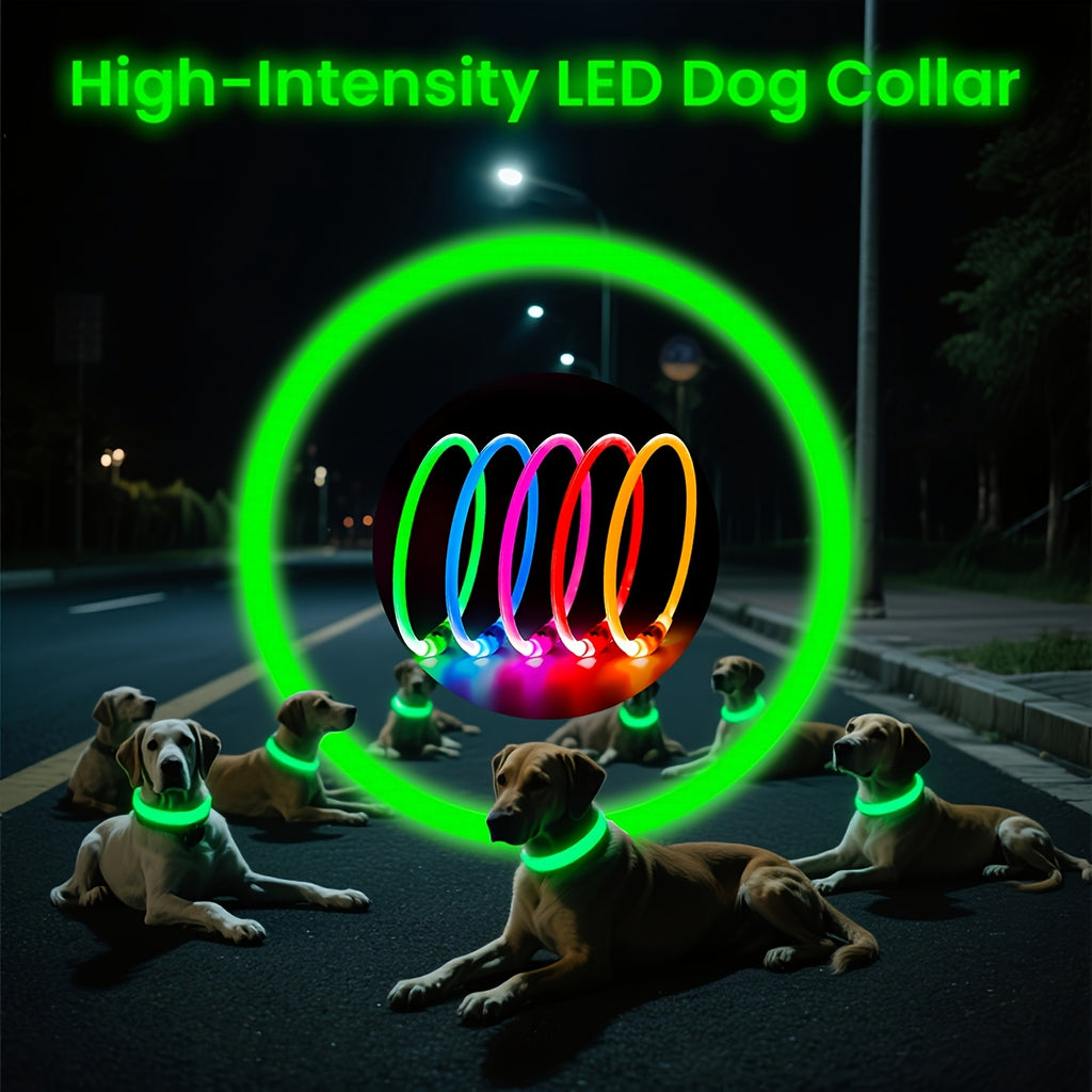 Rechargeable LED Dog Collar with Cut-to-Fit Glow Tube, 3-Mode Light Up Neck Ring for Night Walking and Running, Single and Multi-Pack Color Options