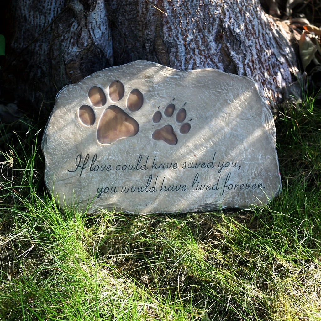 Pet Memorial Stone with Paw Prints, Hand-Painted Brown Garden Grave Marker for Dogs and Cats, Indoor Outdoor Remembrance Keepsake and Sympathy Gift